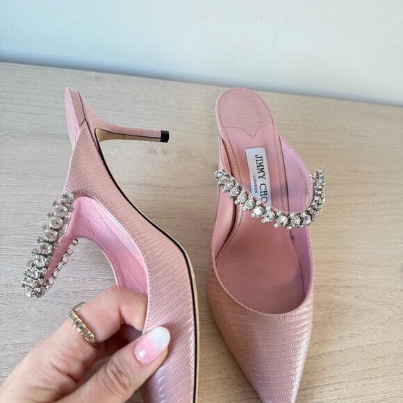 Jimmy Choo Bing 65 Mules Pink Lizard Crystal Embellished Pointed Toe Sz 37 - Picture 13 of 13